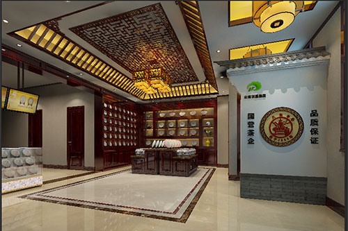 中原镇古朴典雅的中式茶叶店大堂设计效果图
